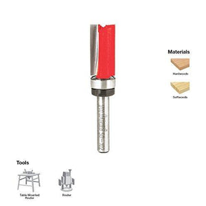 Freud 1/2" (Dia.) Top Bearing Flush Trim Bit with 1/4" Shank (50-102),Red - Resin Colors 