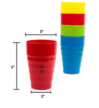 Plaskidy Reusable Plastic Cups - Set of 10 Kids Cups - 15 oz Plastic Cups for Kids - BPA Free Cups - Dishwasher Safe Cups - Assorted Colored Cups - Great Kids Drinking Cups - Resin Colors 