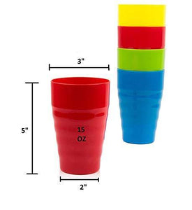 Set of 12 - Kids Cups - 15 oz Kid Cups - Kids Reusable Plastic Cups -  Microwave Dishwasher Safe Kids Plastic Cups - BPA Free Cups for Kids- 4  Vibrant