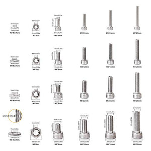 VIGRUE 304 Stainless Steel Screws and Nuts, M3 M4 M5 M6 Hex Socket Head Cap Screws Assortment Set Kit with Storage Box (520 Pcs Hex Socket Head Cap Screws Nuts)
