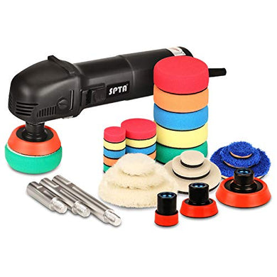 SPTA Mini Polishing Machine Buffer Rotary Polisher Auto Detailing Superpolish with 27Pcs Detail Polishing Pad Mix Size Kit Buffing Pad and 75mm,100mm,140mm M14 Thread Extension Shaft - Resin Colors 