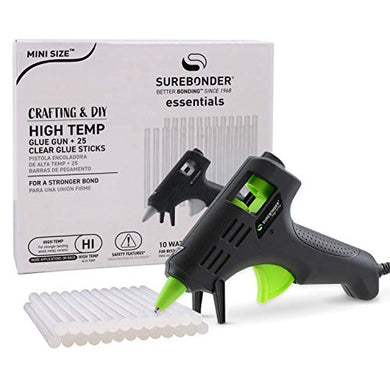 Hot Glue Gun, Surebonder Mini Size 10W High Temperature Glue Gun Kit with 25 Glue Sticks - Resin Colors 