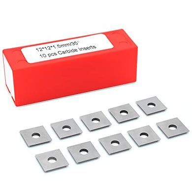 BINSTAK 12mm Square Corners Carbide Inserts 4 Edges (12mm lengthX12mm widthX1.5mm thick-35 Degree Cutting Angle), Pack of 10, Straight-Hole - Resin Colors 