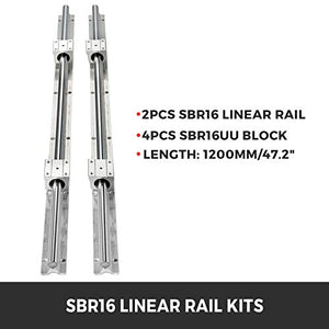 BestEquip Linear Rail 2PCS SBR16-1200mm Linear Slide Rail 4PCS SBR16UU Bearing Block CNC Kit Linear Rails and Bearings Kit CNC Rails Linear Rail Set forAutomated Machines and Equipments - Resin Colors 