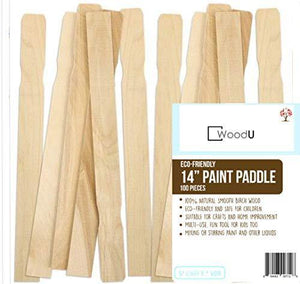 Wooden Paint Stir Sticks 14" Bulk Pack of 100pc, Paint Paddles for Mixing Paint & other liquids, Use for Art project & home improvement, Garden, Library Marker & Kids activity DIY Wood Craft Sticks - Resin Colors 