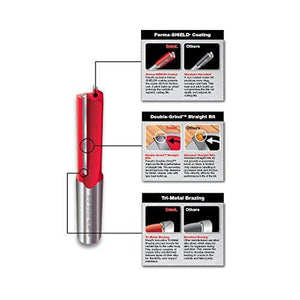 Freud 1/2" (Dia.) Top Bearing Flush Trim Bit with 1/4" Shank (50-102),Red - Resin Colors 