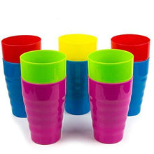 Plaskidy Reusable Plastic Cups - Set of 10 Kids Cups - 15 oz Plastic Cups for Kids - BPA Free Cups - Dishwasher Safe Cups - Assorted Colored Cups - Great Kids Drinking Cups - Resin Colors 
