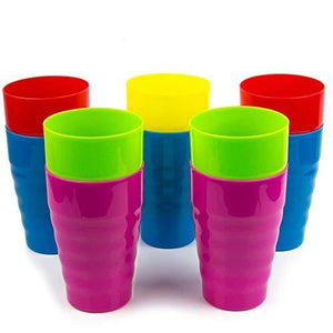Plaskidy Reusable Plastic Cups - Set of 10 Kids Cups - 15 oz Plastic Cups for Kids - BPA Free Cups - Dishwasher Safe Cups - Assorted Colored Cups - Great Kids Drinking Cups - Resin Colors 