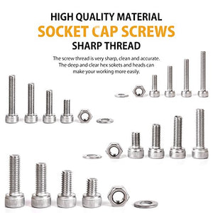 VIGRUE 304 Stainless Steel Screws and Nuts, M3 M4 M5 M6 Hex Socket Head Cap Screws Assortment Set Kit with Storage Box (520 Pcs Hex Socket Head Cap Screws Nuts)