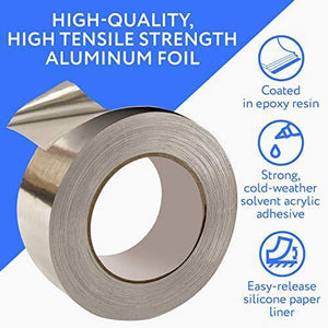 Aluminum Tape / Aluminum Foil Tape – Professional / Contractor-Grade - 1.9 inch x 150 feet (3.4 mil) - Perfect for sealing & patching hot and cold HVAC, Duct, Pipe, Insulation home and commercial - Resin Colors 