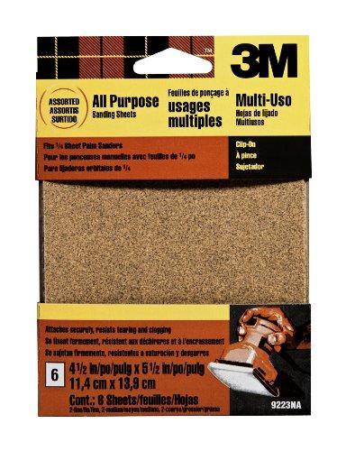 3M 9223NA 4.5-Inch by 5.5-Inch Clip-On Palm Sander Sheets, Asst grit, 6-pack - Resin Colors 