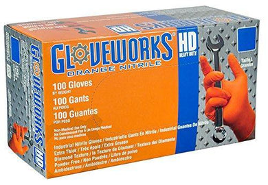 AMMEX - GWON48100-BX - Nitrile Gloves - Gloveworks - Heavy Duty, Disposable, Powder Free,  Latex Rubber Free, 8 mil, XLarge, Orange (Box of 100) - Resin Colors 