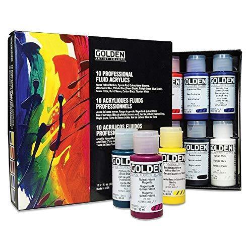 Golden Fluid Acrylic, 1 Ounce Set Of 10, Assorted Colors - Resin Colors 