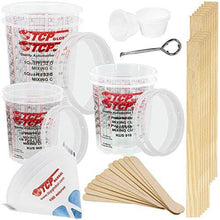 TCP GLOBAL Premium Paint Mixing Essentials Kit. Comes with 12 Mixing Cups, 6 Lids, 12 Wooden 12" Mixing Sticks, 12 Wooden Mini Mixing Paddles, 12 HQ 190 Mesh Paint Strainers & Paint Can Opener. - Resin Colors 