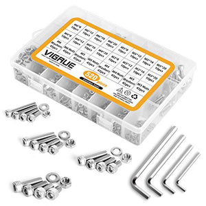 VIGRUE 304 Stainless Steel Screws and Nuts, M3 M4 M5 M6 Hex Socket Head Cap Screws Assortment Set Kit with Storage Box (520 Pcs Hex Socket Head Cap Screws Nuts)