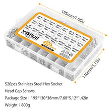 VIGRUE 304 Stainless Steel Screws and Nuts, M3 M4 M5 M6 Hex Socket Head Cap Screws Assortment Set Kit with Storage Box (520 Pcs Hex Socket Head Cap Screws Nuts)