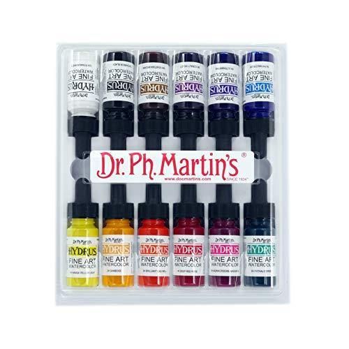 Dr. Ph. Martin's 400261-XXX Hydrus Fine Art Watercolor Bottles, 0.5 oz, Set of 12 (Set 1) - Resin Colors 