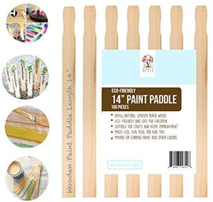 Wooden Paint Stir Sticks 14" Bulk Pack of 100pc, Paint Paddles for Mixing Paint & other liquids, Use for Art project & home improvement, Garden, Library Marker & Kids activity DIY Wood Craft Sticks - Resin Colors 
