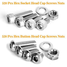 VIGRUE 304 Stainless Steel Screws and Nuts, M3 M4 M5 M6 Hex Socket Head Cap Screws Assortment Set Kit with Storage Box (520 Pcs Hex Socket Head Cap Screws Nuts)