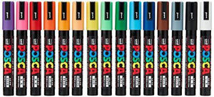 Uni-Posca Paint Marker Pen - Medium Point - Set of 16 (PC-5M16C) - Resin Colors 